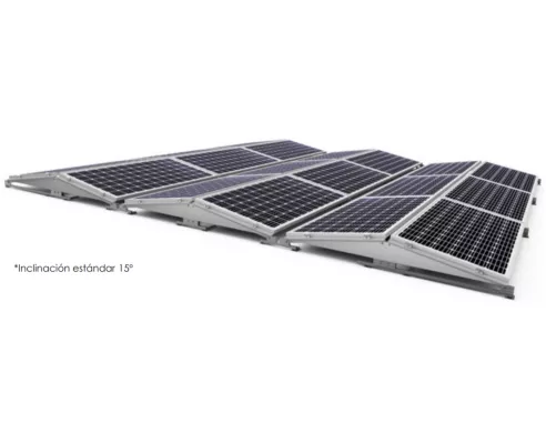 Estructura 4 paneles solares inclinada lastrada | Sin perforaciones