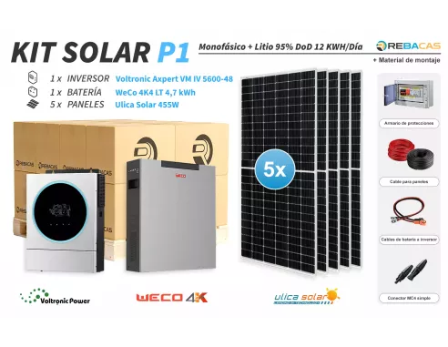 Kit solar litio 12kw mejor precio| 12kwh día y batería Weco 4k4 lt