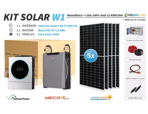 Mejor kit solar batería  litio del mercado| 12kwh día y 100% DOD