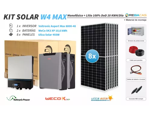 Mejor kit solar litio 20kwh día | 10,6kwh  baterias 7,2kw inversor