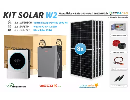 Kit solar litio 20kwh batería Weco 5,3kwh| Ampliable y material de montaje incluido