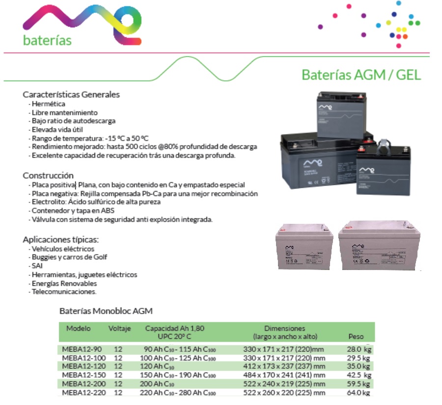 Batería Agm 12v 100Ah para Caravanas